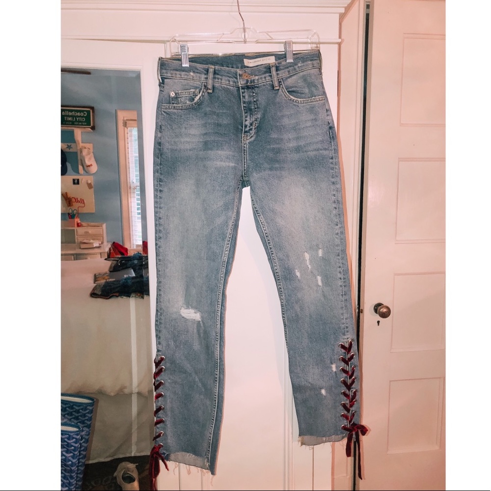 Anthropologie Pilcro Velvet-Laced Mid Rise Jeans